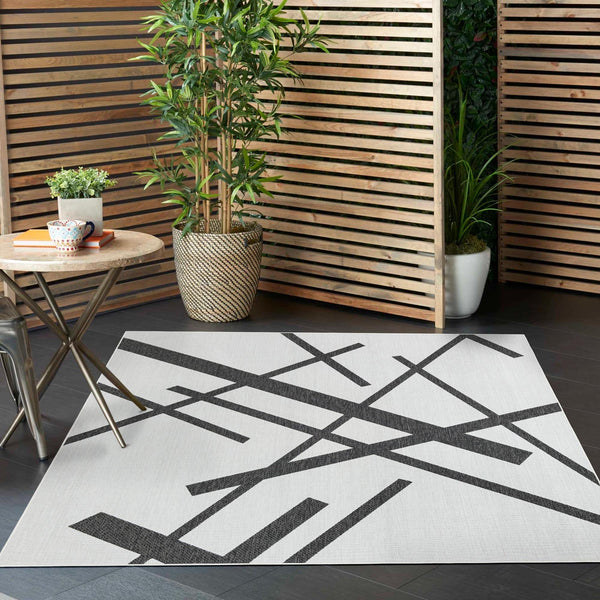 Urban Terrace Collection Area Rug - Bowery Square Black and White lifestyle 13