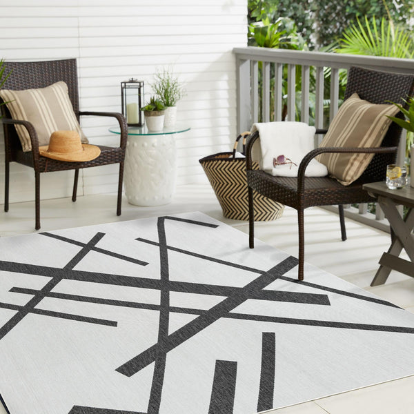 Urban Terrace Collection Area Rug - Bowery Square Black and White lifestyle 14