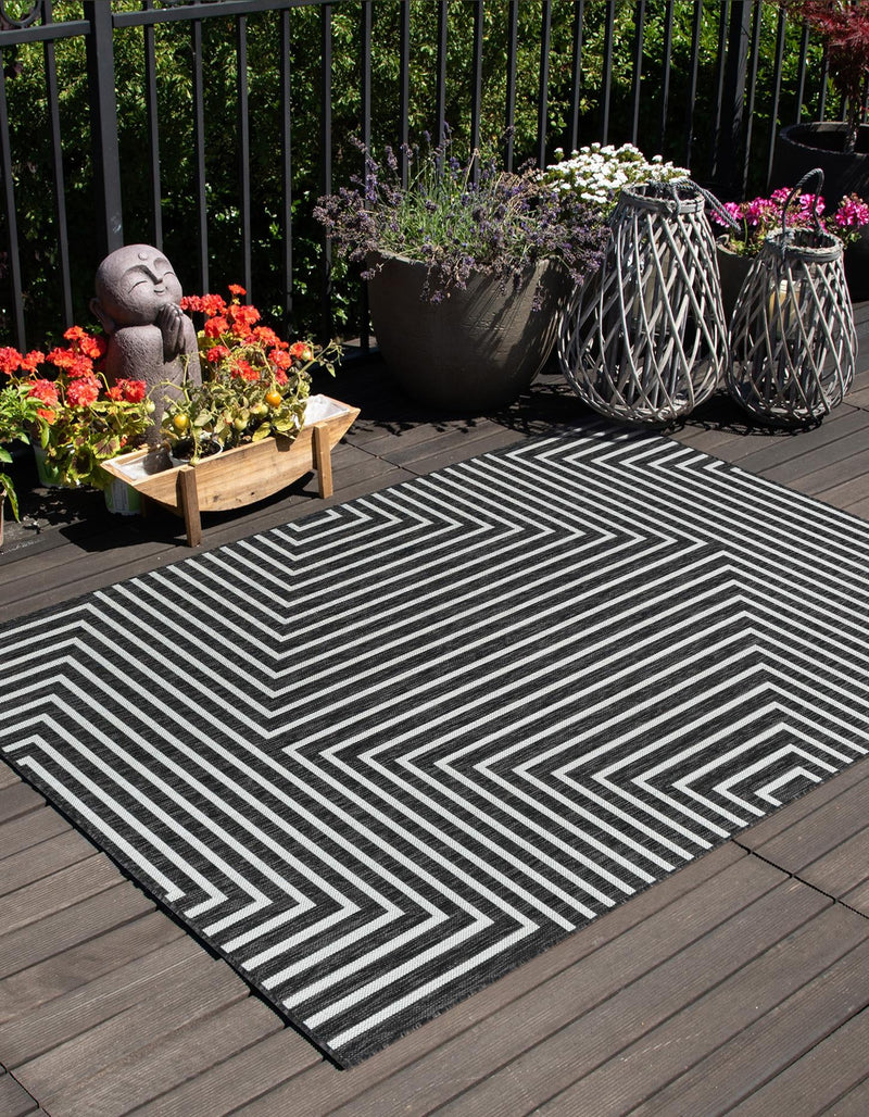 Urban Terrace Collection Area Rug - Astoria (Black and White) Rectangle Black and White lifestyle 0