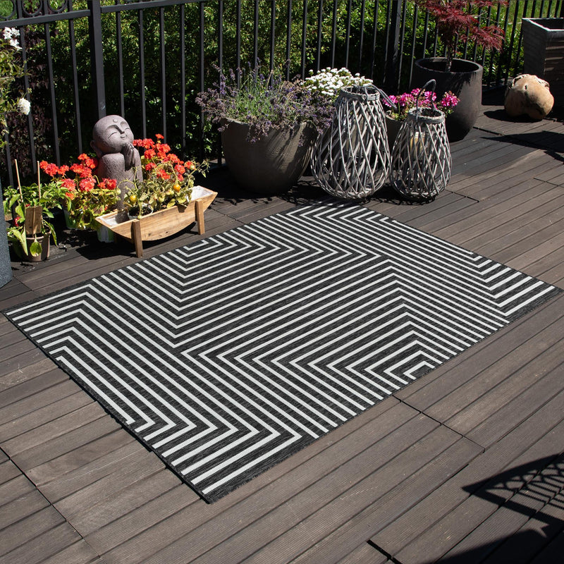 Urban Terrace Collection Area Rug - Astoria (Black and White) Rectangle Black and White lifestyle 13