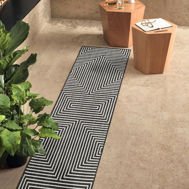 Urban Terrace Collection Area Rug - Astoria (Black and White) Runner Black and White lifestyle 13