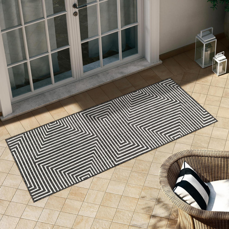 Urban Terrace Collection Area Rug - Astoria (Black and White) Runner Black and White lifestyle 14