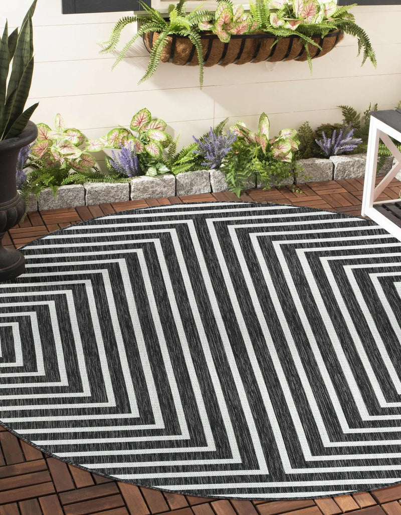 Urban Terrace Collection Area Rug - Astoria (Black and White) Round Black and White lifestyle 0