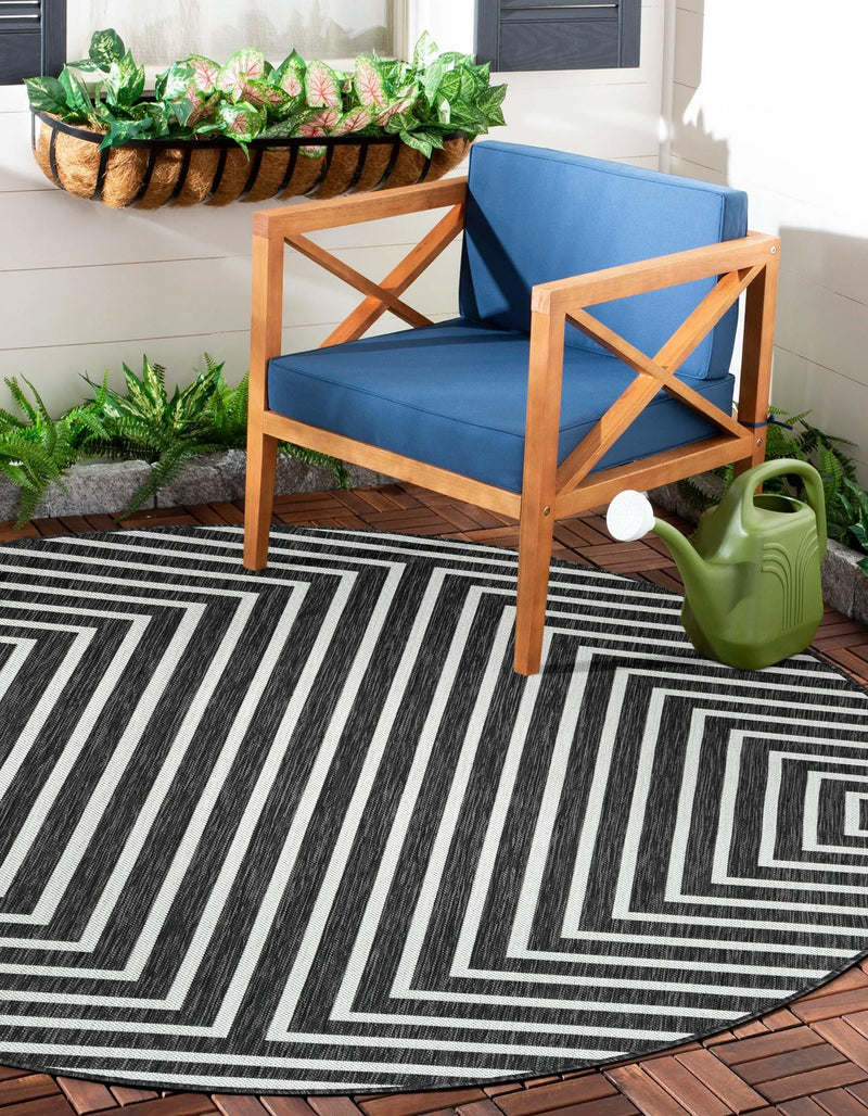 Urban Terrace Collection Area Rug - Astoria (Black and White) Round Black and White lifestyle 2