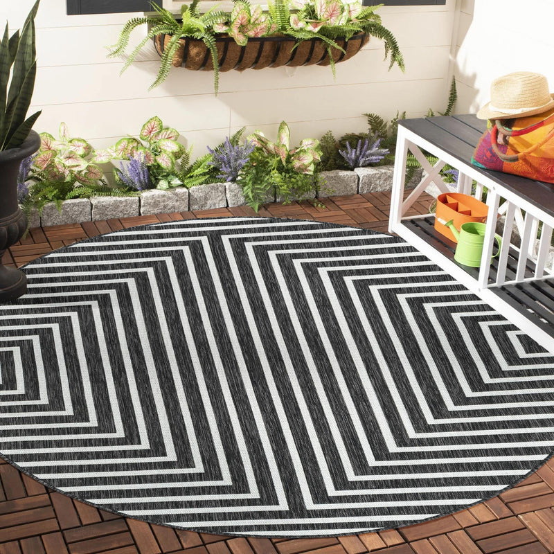 Urban Terrace Collection Area Rug - Astoria (Black and White) Round Black and White lifestyle 13
