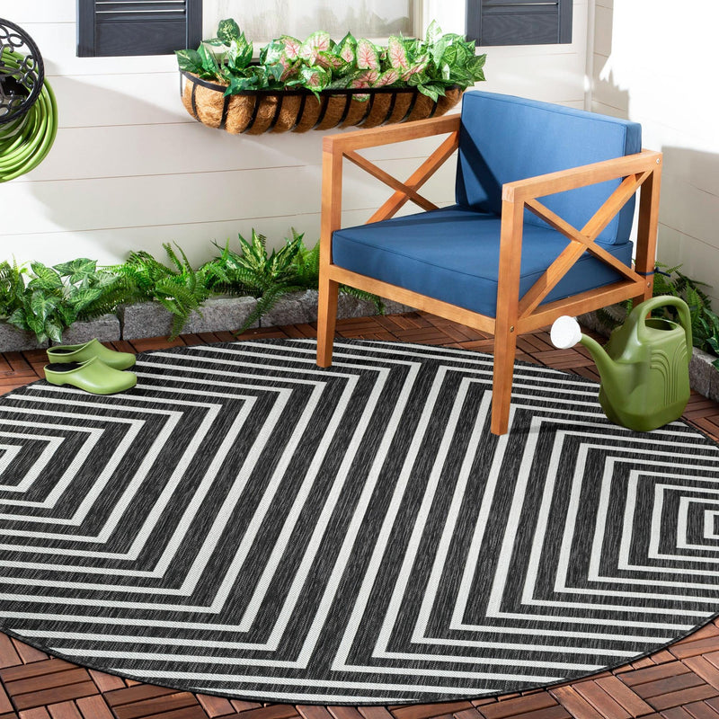 Urban Terrace Collection Area Rug - Astoria (Black and White) Round Black and White lifestyle 14