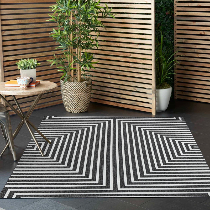 Urban Terrace Collection Area Rug - Astoria (Black and White) Square Black and White lifestyle 13