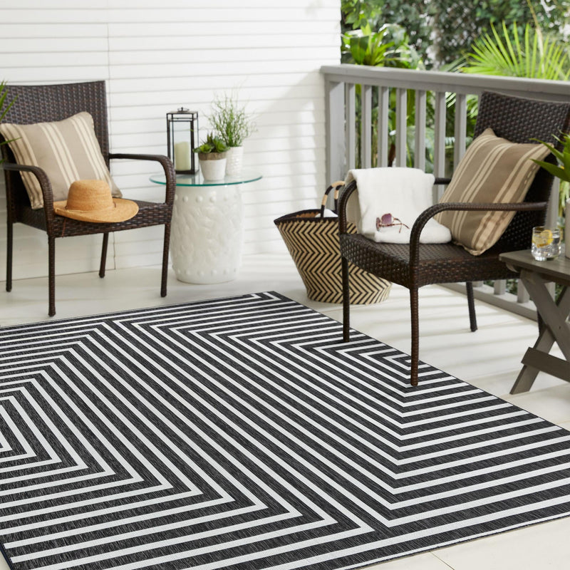 Urban Terrace Collection Area Rug - Astoria (Black and White) Square Black and White lifestyle 14