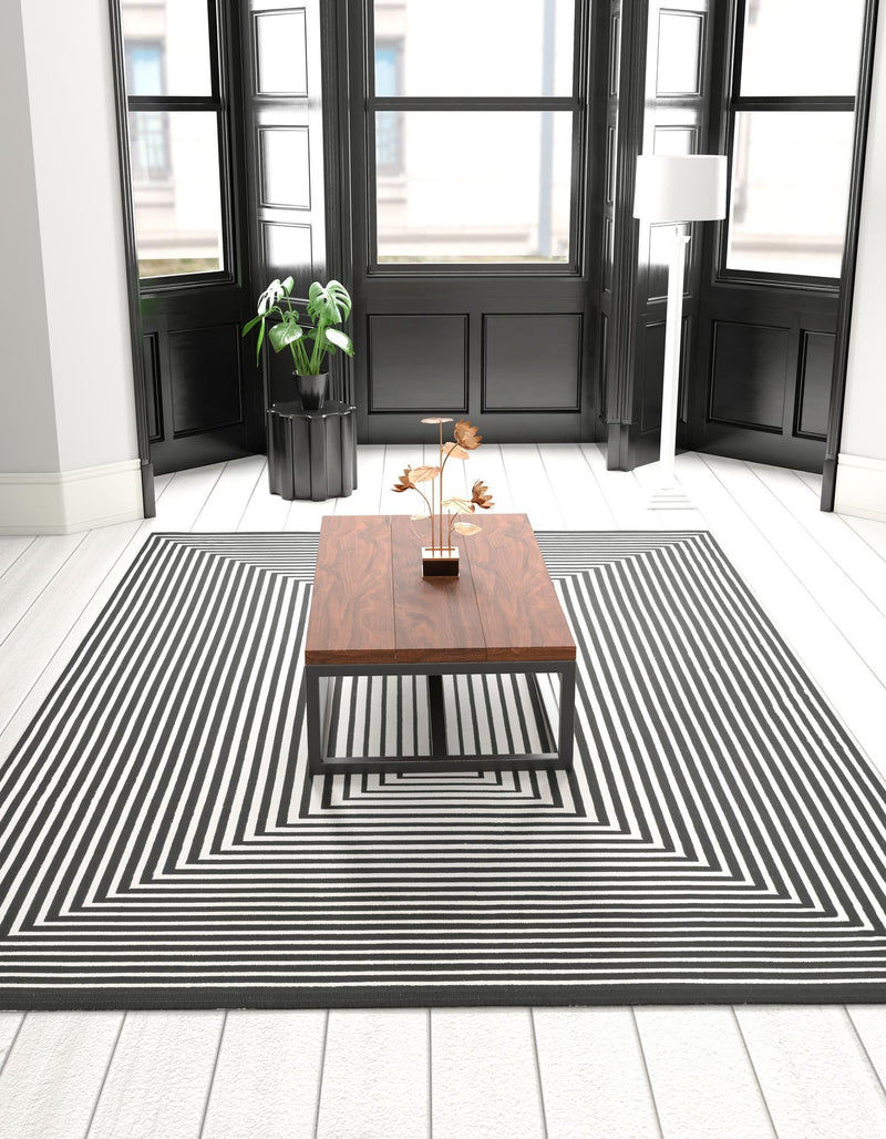 Roma Elegance Collection Area Rug - Pantheon Rectangle Black and White lifestyle 2