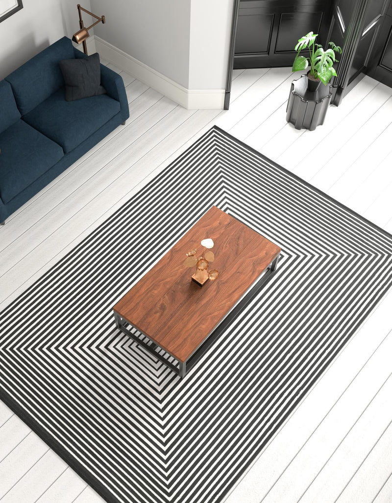 Roma Elegance Collection Area Rug - Pantheon Rectangle Black and White lifestyle 4