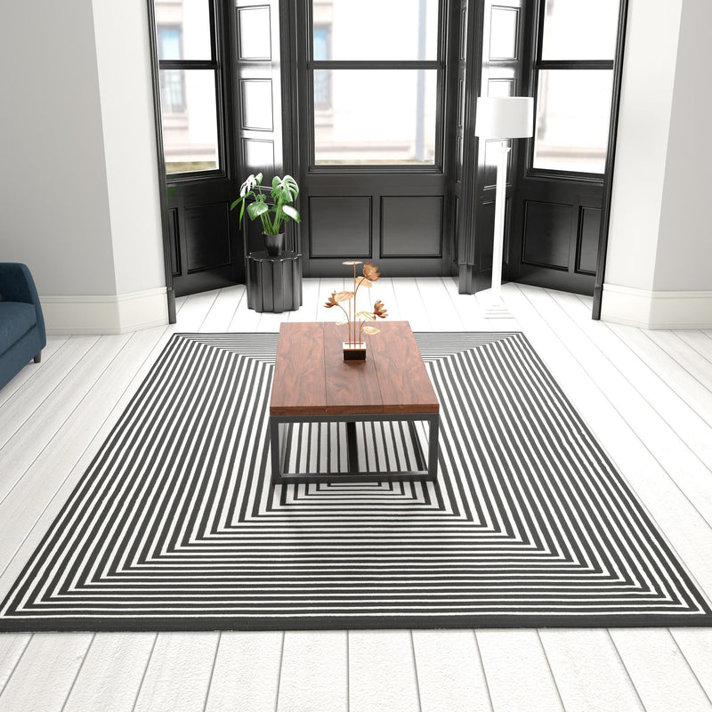 Roma Elegance Collection Area Rug - Pantheon Rectangle Black and White lifestyle 15