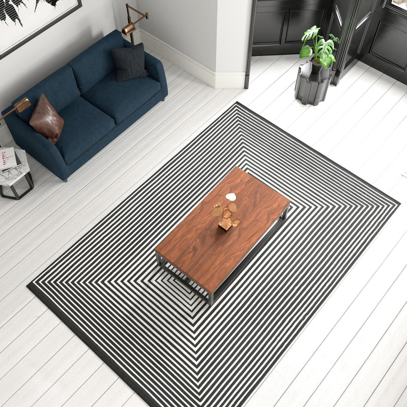 Roma Elegance Collection Area Rug - Pantheon Rectangle Black and White lifestyle 17