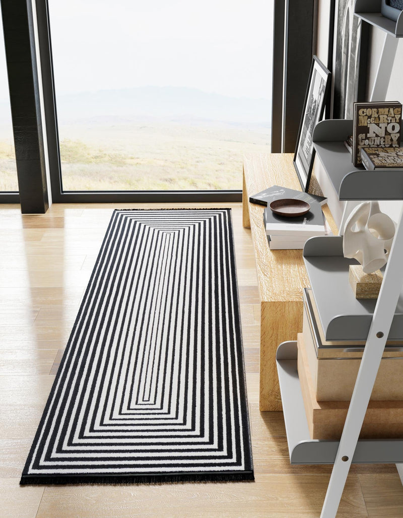 Roma Elegance Collection Area Rug - Pantheon Runner Black and White lifestyle 21