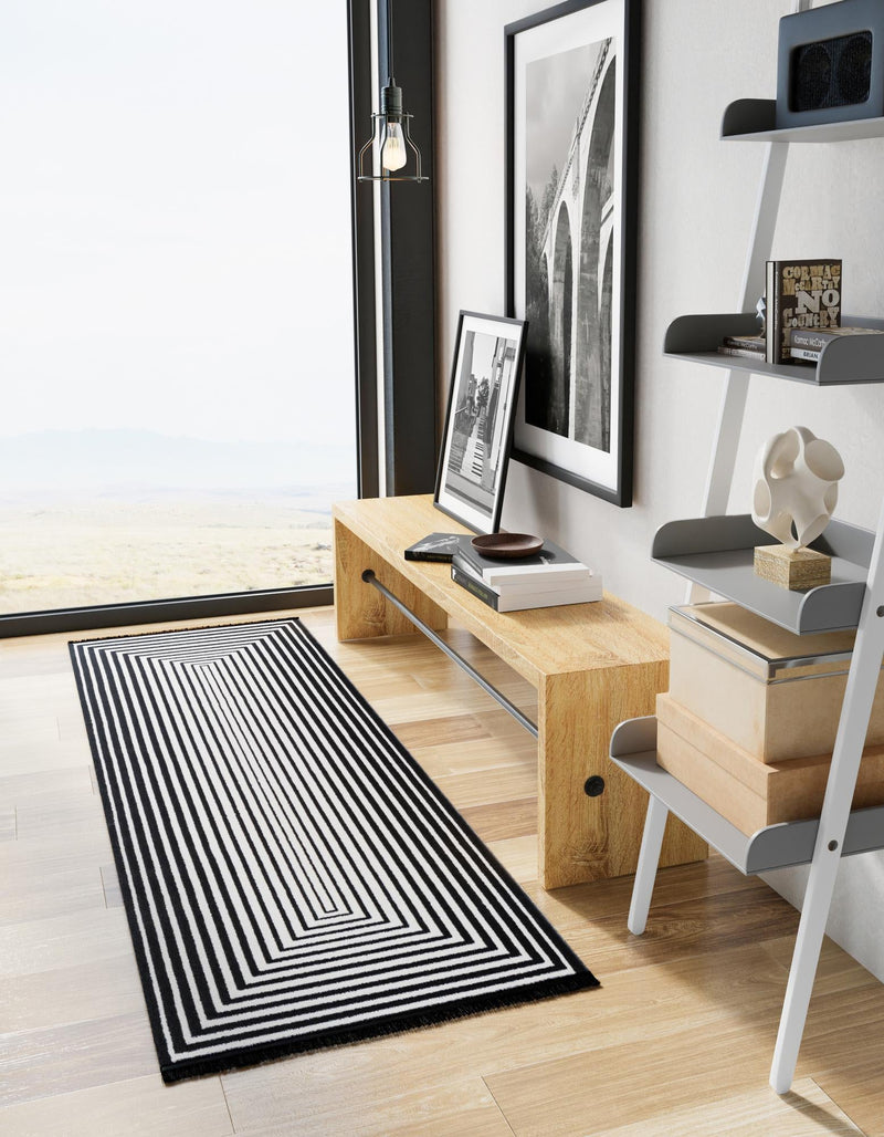 Roma Elegance Collection Area Rug - Pantheon Runner Black and White lifestyle 23