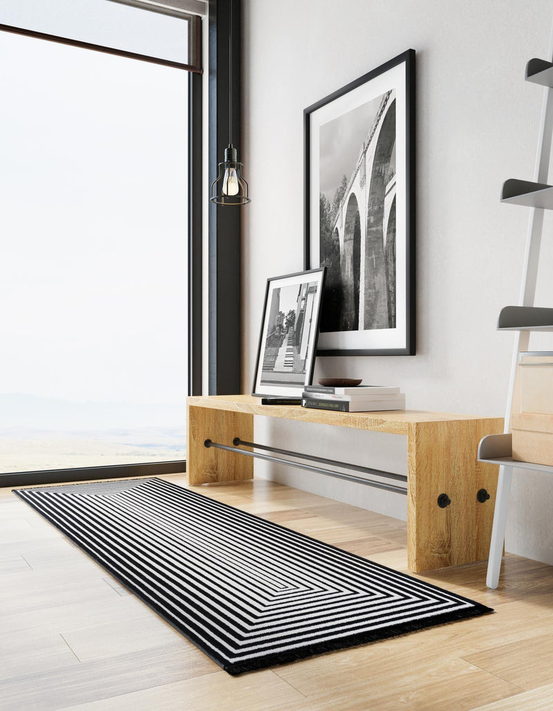 Roma Elegance Collection Area Rug - Pantheon Runner Black and White lifestyle 25