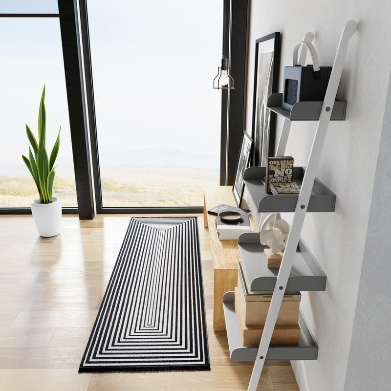 Roma Elegance Collection Area Rug - Pantheon Runner Black and White lifestyle 47