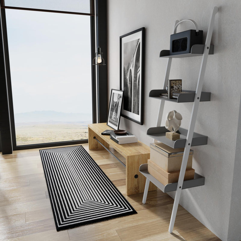 Roma Elegance Collection Area Rug - Pantheon Runner Black and White lifestyle 49
