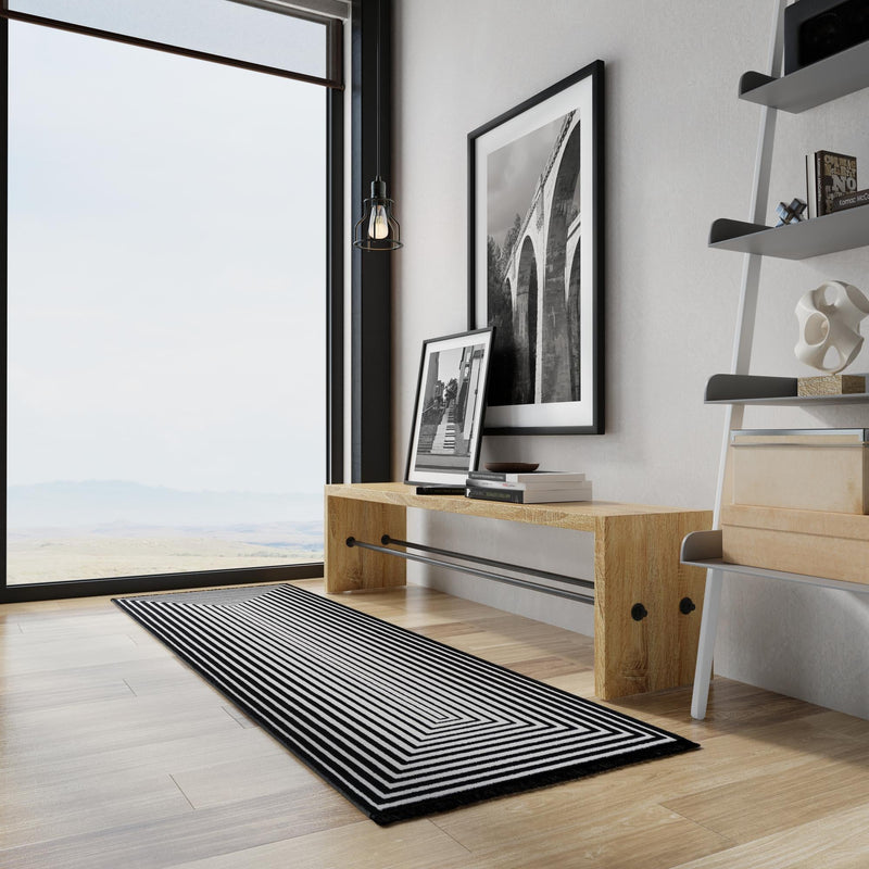 Roma Elegance Collection Area Rug - Pantheon Runner Black and White lifestyle 51