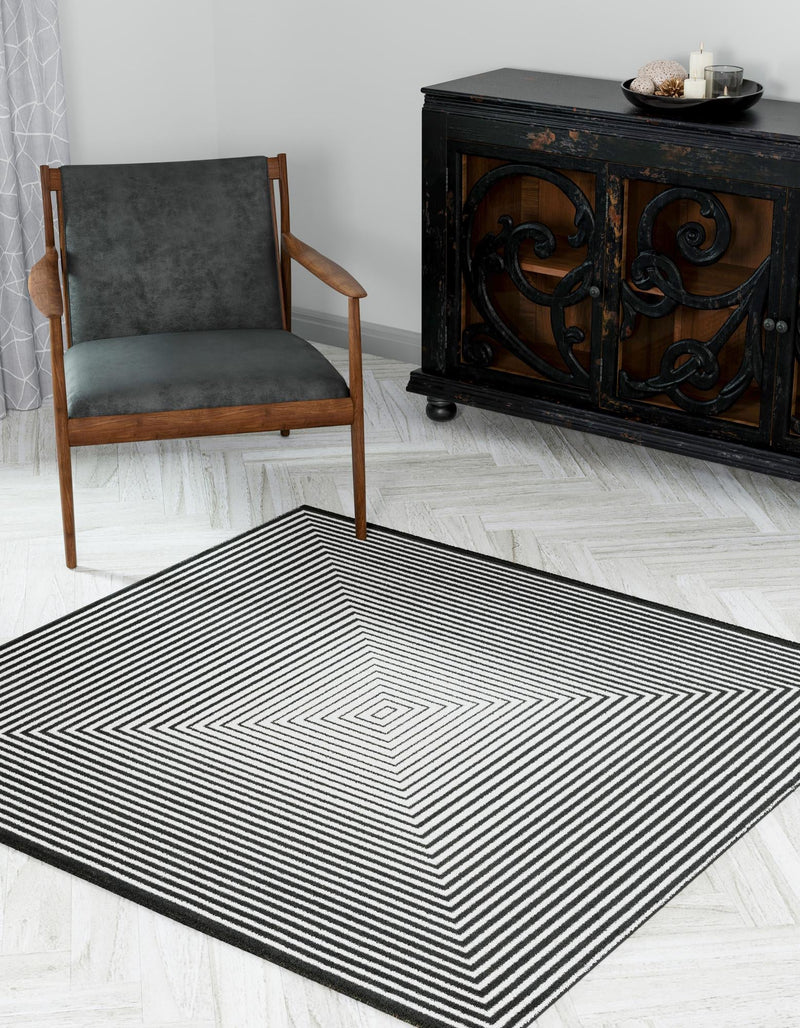 Roma Elegance Collection Area Rug - Pantheon Square Black and White lifestyle 20