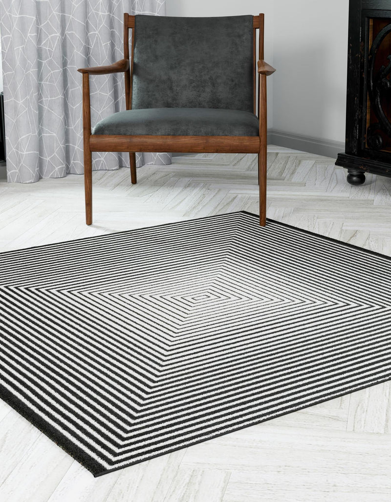 Roma Elegance Collection Area Rug - Pantheon Square Black and White lifestyle 22