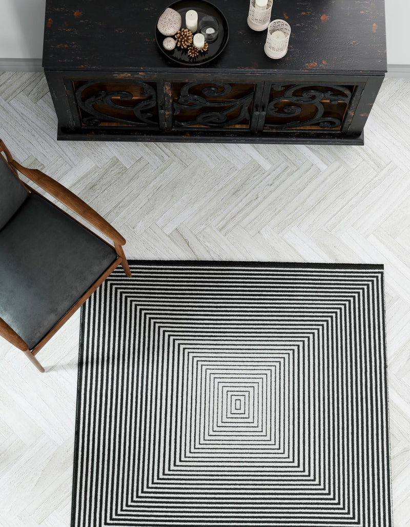 Roma Elegance Collection Area Rug - Pantheon Square Black and White lifestyle 24
