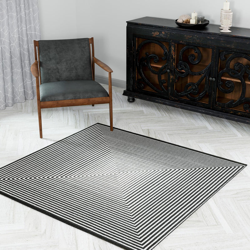 Roma Elegance Collection Area Rug - Pantheon Square Black and White lifestyle 46