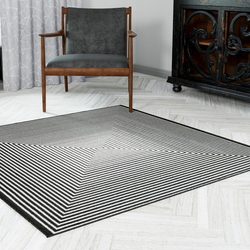 Roma Elegance Collection Area Rug - Pantheon Square Black and White lifestyle 48