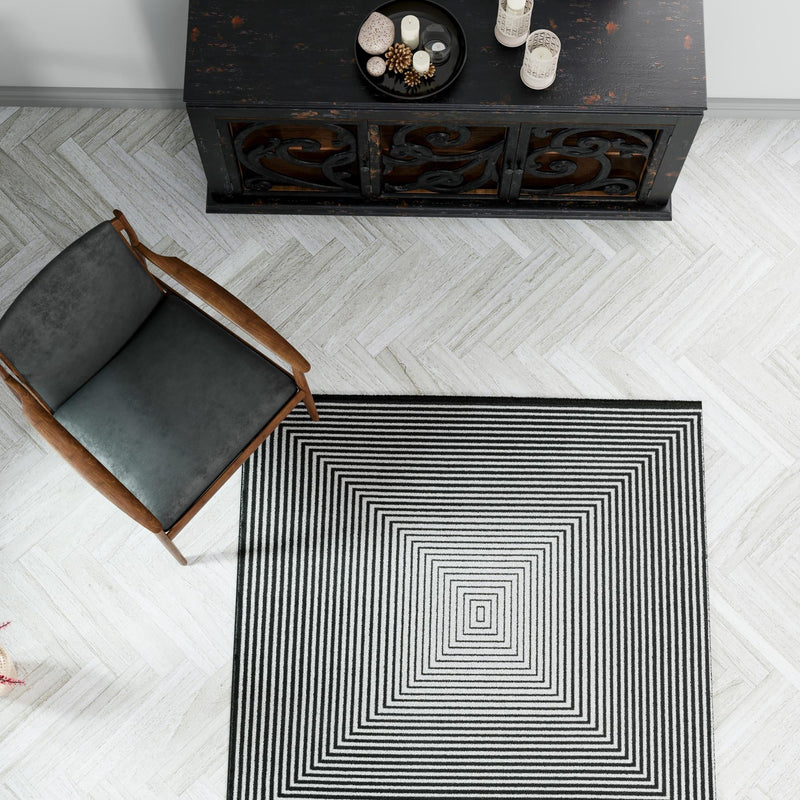 Roma Elegance Collection Area Rug - Pantheon Square Black and White lifestyle 50