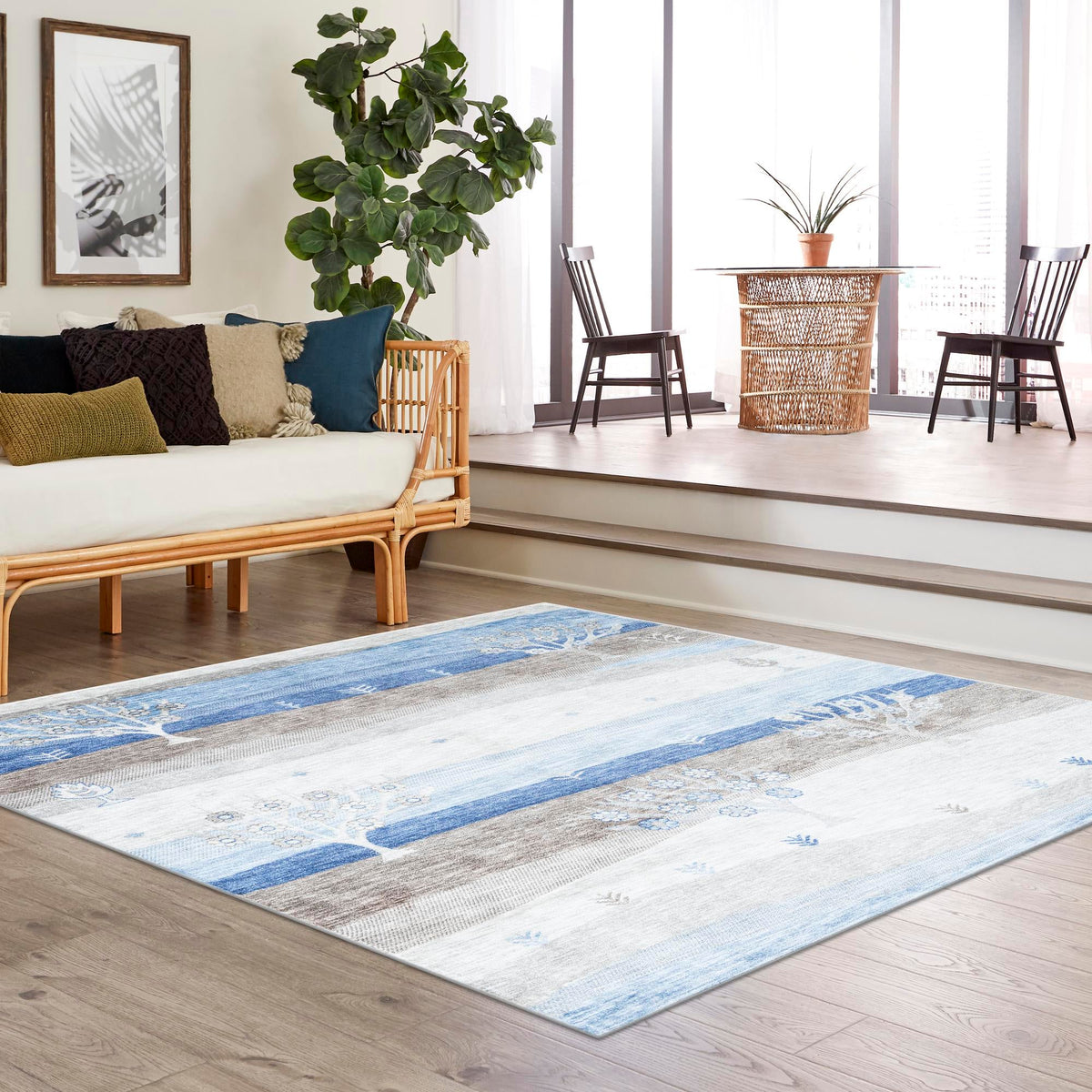 Zagros Shades Collection Area Rug - Behbahan Square Blue Gray lifestyle 58