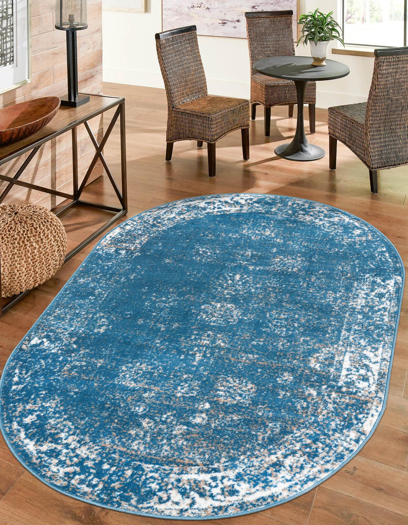 Riviera Elegance Collection Area Rug - Antibes (Blue) Oval Blue lifestyle 0