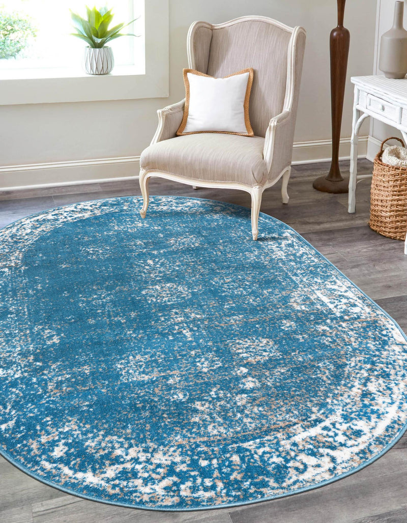 Riviera Elegance Collection Area Rug - Antibes (Blue) Oval Blue lifestyle 3
