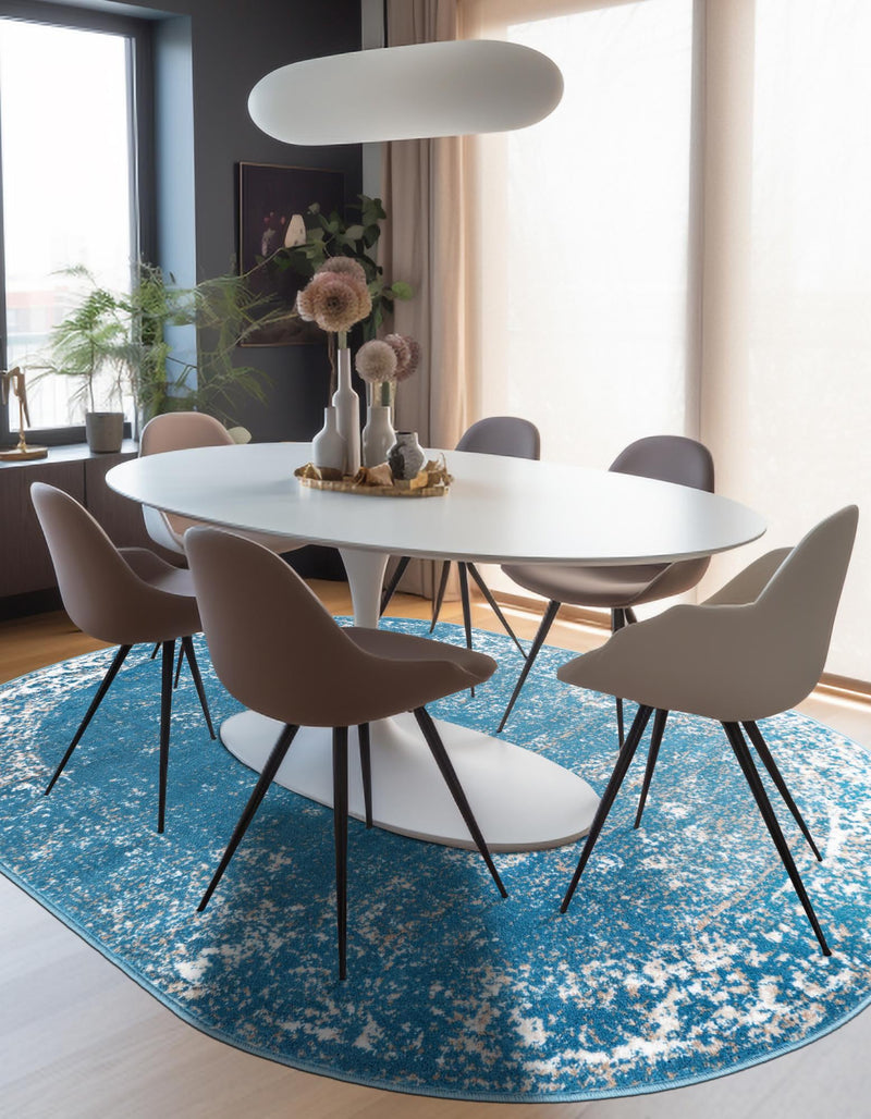 Riviera Elegance Collection Area Rug - Antibes (Blue) Oval Blue lifestyle 4