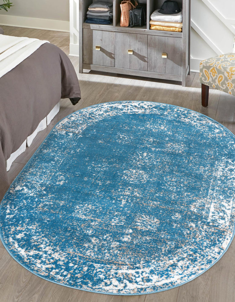 Riviera Elegance Collection Area Rug - Antibes (Blue) Oval Blue lifestyle 6