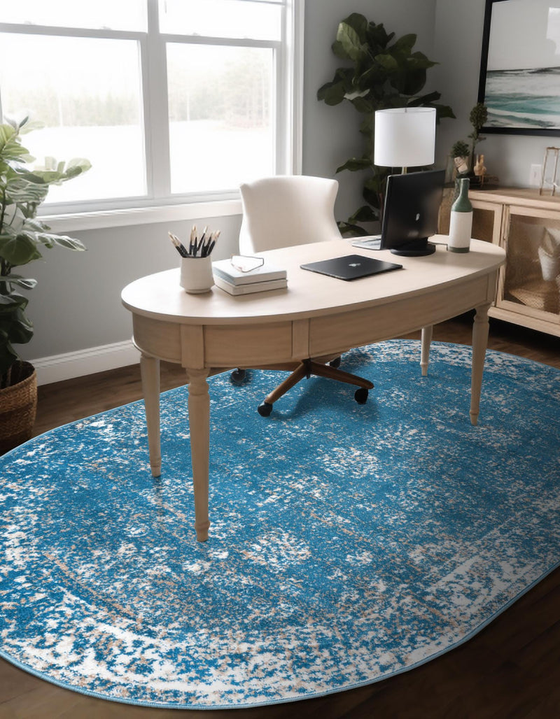 Riviera Elegance Collection Area Rug - Antibes (Blue) Oval Blue lifestyle 7