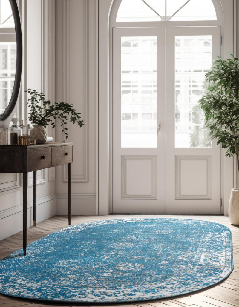 Riviera Elegance Collection Area Rug - Antibes (Blue) Oval Blue lifestyle 8