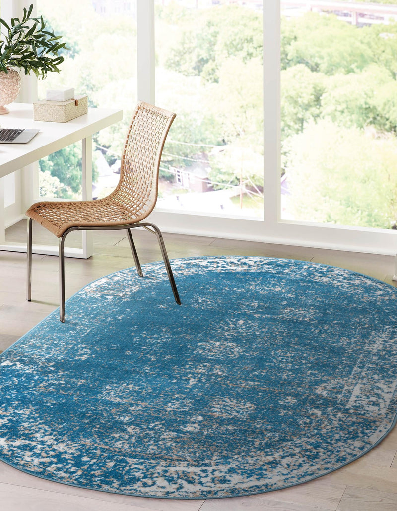 Riviera Elegance Collection Area Rug - Antibes (Blue) Oval Blue lifestyle 10