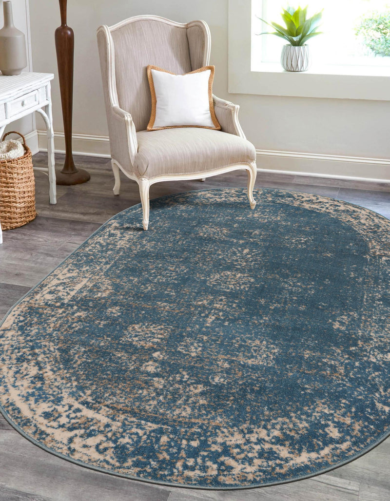 Riviera Elegance Collection Area Rug - Antibes (Blue) Oval Blue lifestyle 49