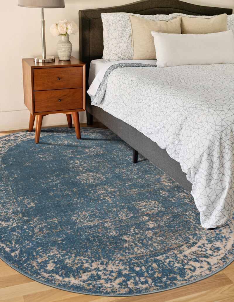 Riviera Elegance Collection Area Rug - Antibes (Blue) Oval Blue lifestyle 50