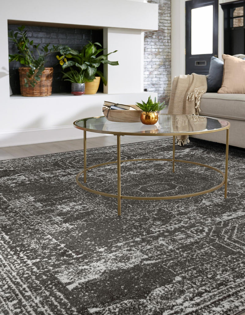 Dover Terrace Collection Area Rug - Lagoon (Dark Gray) Square Dark Gray lifestyle 16