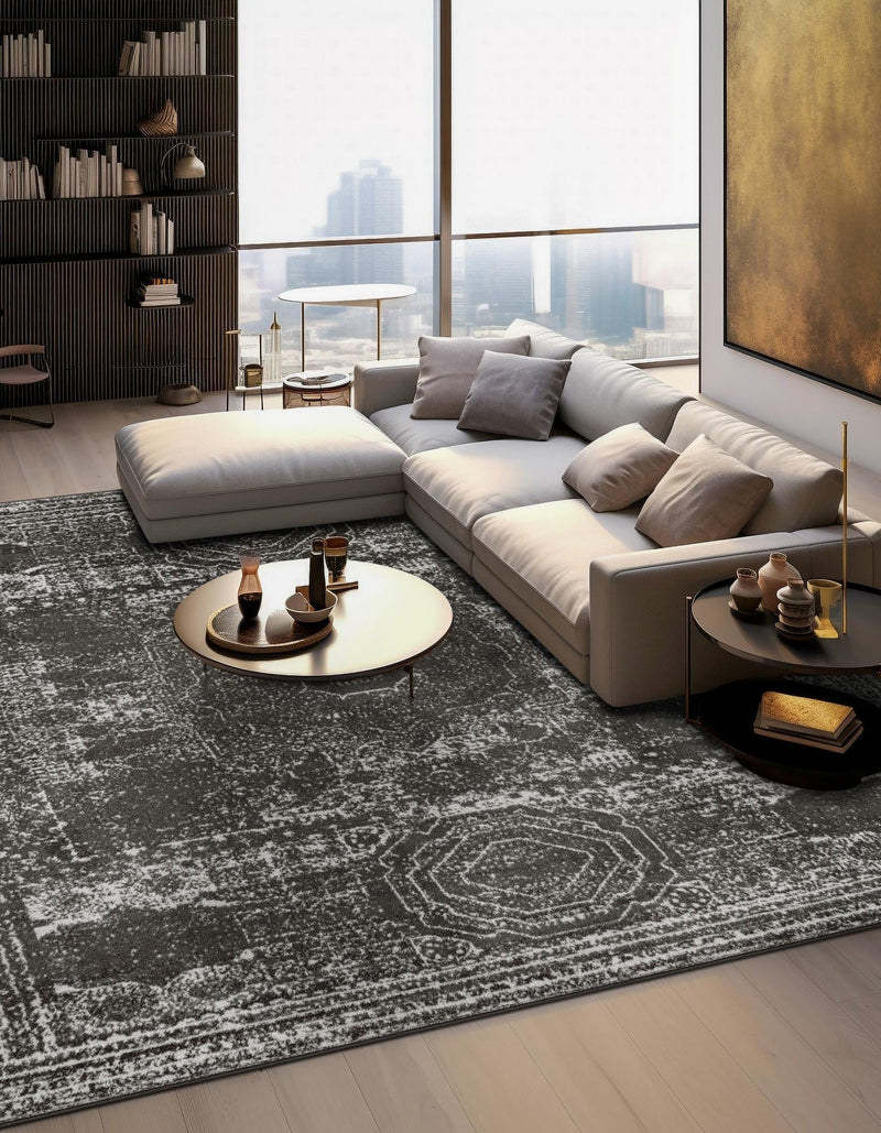 Dover Terrace Collection Area Rug - Lagoon (Dark Gray) Square Dark Gray lifestyle 20