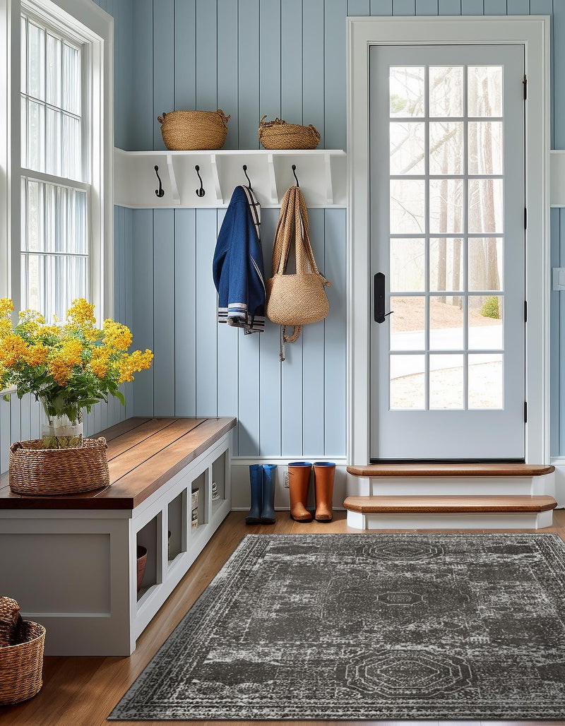 Dover Terrace Collection Area Rug - Lagoon (Dark Gray) Square Dark Gray lifestyle 27