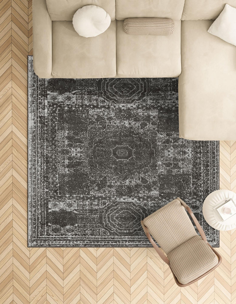 Dover Terrace Collection Area Rug - Lagoon (Dark Gray) Square Dark Gray lifestyle 28