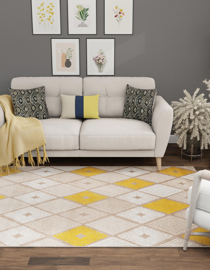Coastal Haven Collection Area Rug - Anchorage Rectangle Ivory and Yellow lifestyle 7