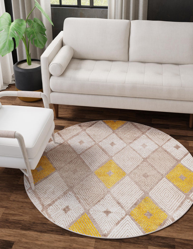 Coastal Haven Collection Area Rug - Anchorage Round Ivory and Yellow lifestyle 49