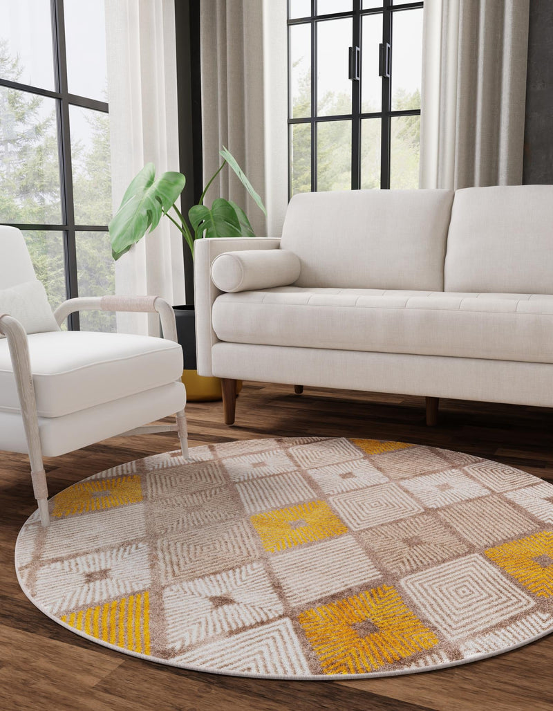 Coastal Haven Collection Area Rug - Anchorage Round Ivory and Yellow lifestyle 53