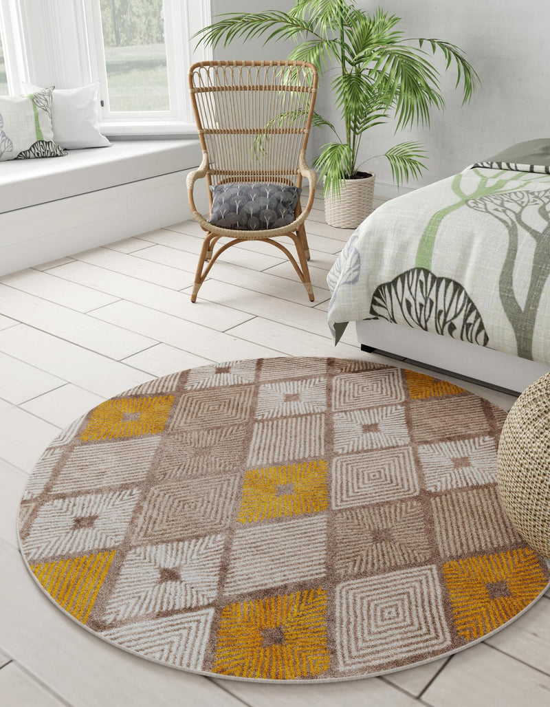 Coastal Haven Collection Area Rug - Anchorage Round Ivory and Yellow lifestyle 57