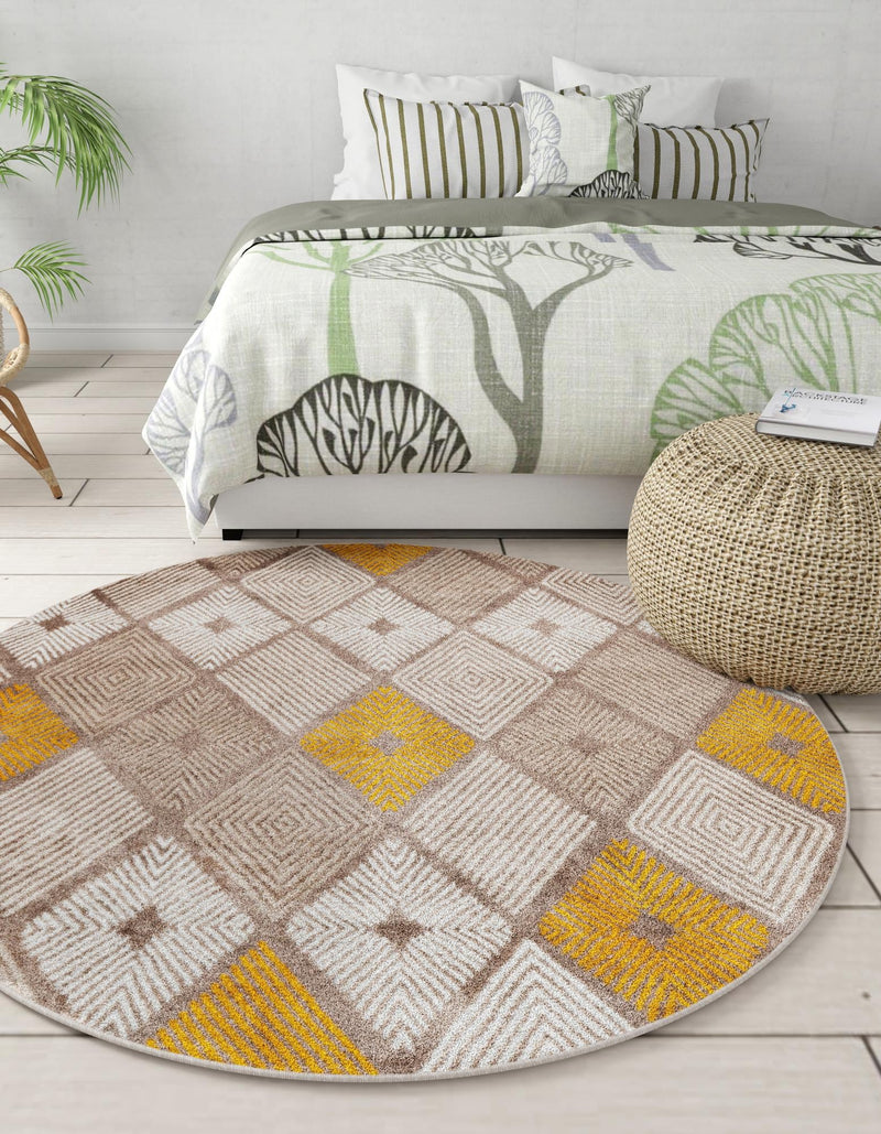 Coastal Haven Collection Area Rug - Anchorage Round Ivory and Yellow lifestyle 61
