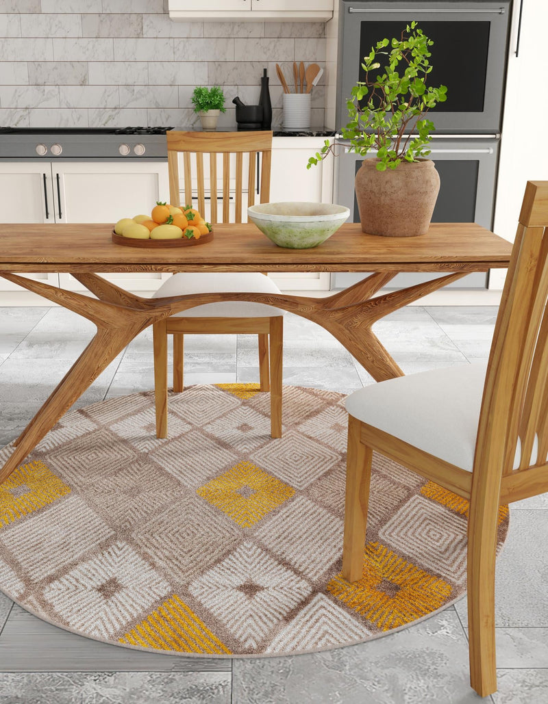 Coastal Haven Collection Area Rug - Anchorage Round Ivory and Yellow lifestyle 69