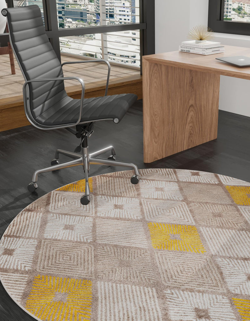 Coastal Haven Collection Area Rug - Anchorage Round Ivory and Yellow lifestyle 73