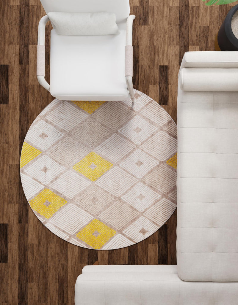 Coastal Haven Collection Area Rug - Anchorage Round Ivory and Yellow lifestyle 129
